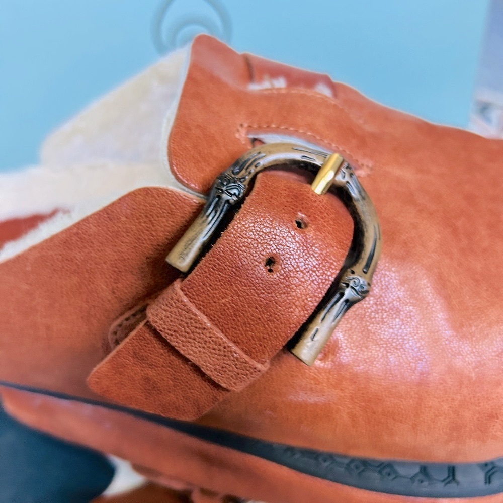 Brother Vellies Greg Shoe Whiskey Brown Leather Clog Faux Fur Size 7 - Picture 7 of 10